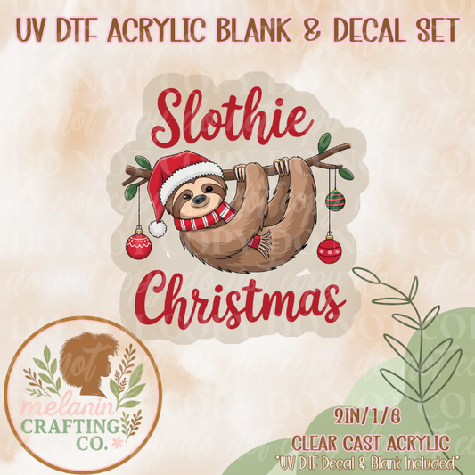 Slothie Christmas UV DTF Acrylic Blank & Decal Set