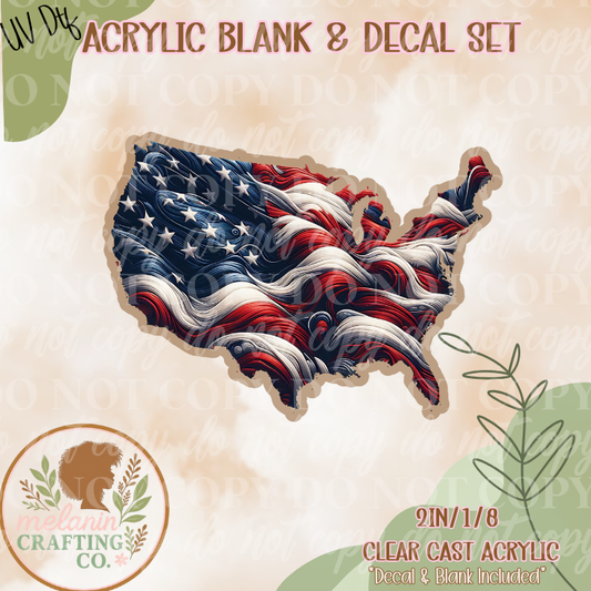 Watercolor USA Flag Map UV Dtf Acrylic Blank Set