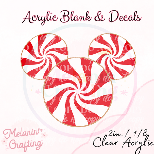 Peppermint Mouse Ears Acrylic Blank & Decal Set