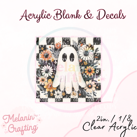 Checkered Floral Ghost Acrylic Blank & Decal Set