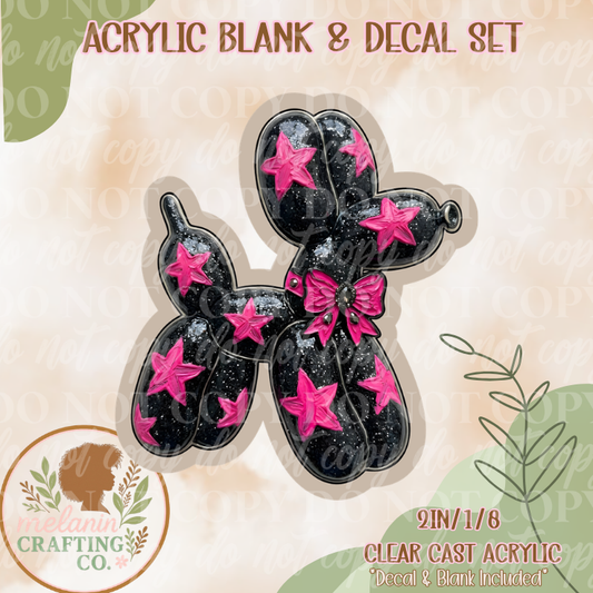Pink Stars Balloon Dog Acrylic Blank & Decal Set