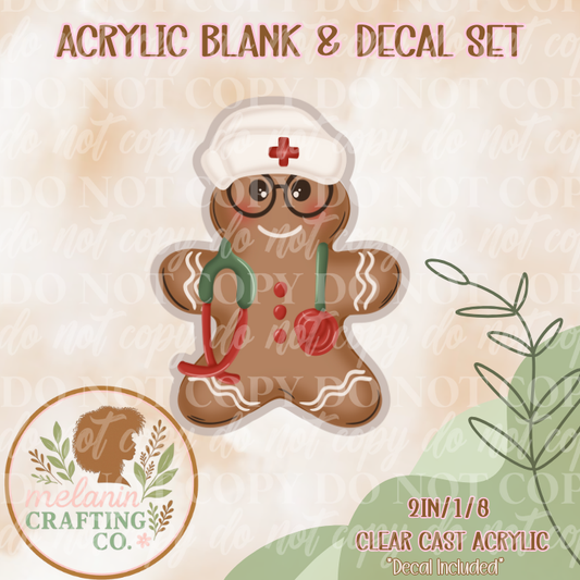 Gingerbread Nurse Acrylic Blank & Decal Set