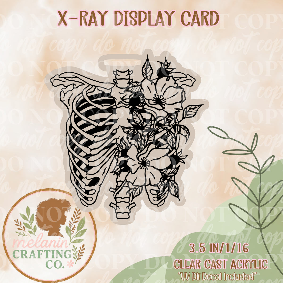 Skeletal Flower X-Ray Markers Acrylic Blank Display Cards