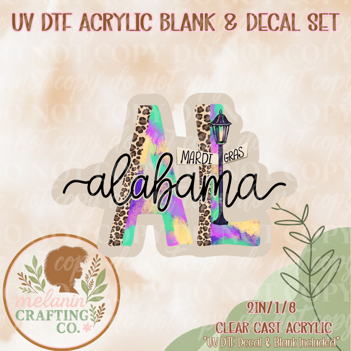 Mardi Gras UV Dtf Acrylic Blank & Decal Set