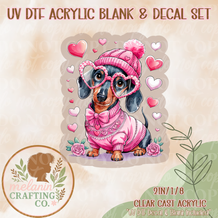 Pink Dachshund Love UV Dtf Acrylic Blank & Decal Set