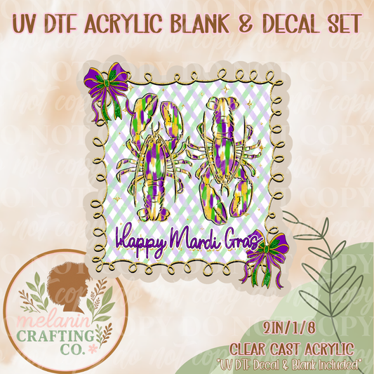 Happy Mardi Gras UV Dtf Acrylic Blank & Decal Set