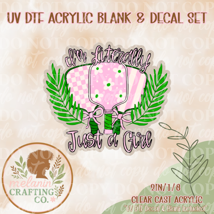 Pickle Ball Girl UV DTF Acrylic Blank & Decal Set