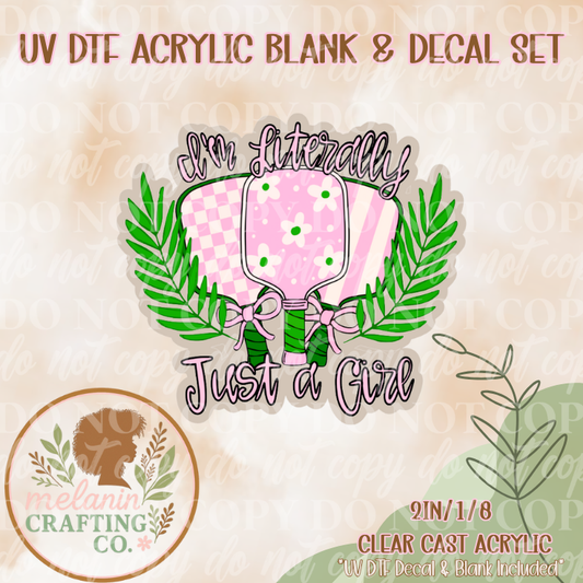 Pickle Ball Girl UV DTF Acrylic Blank & Decal Set