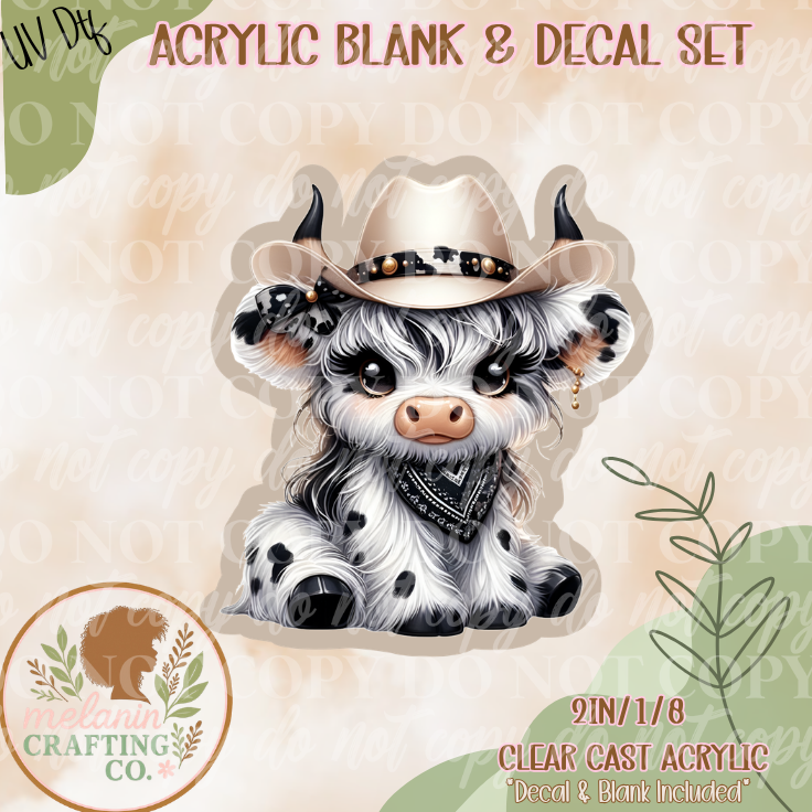 Ivory Highland Cow UV Dtf Acrylic Blank Set