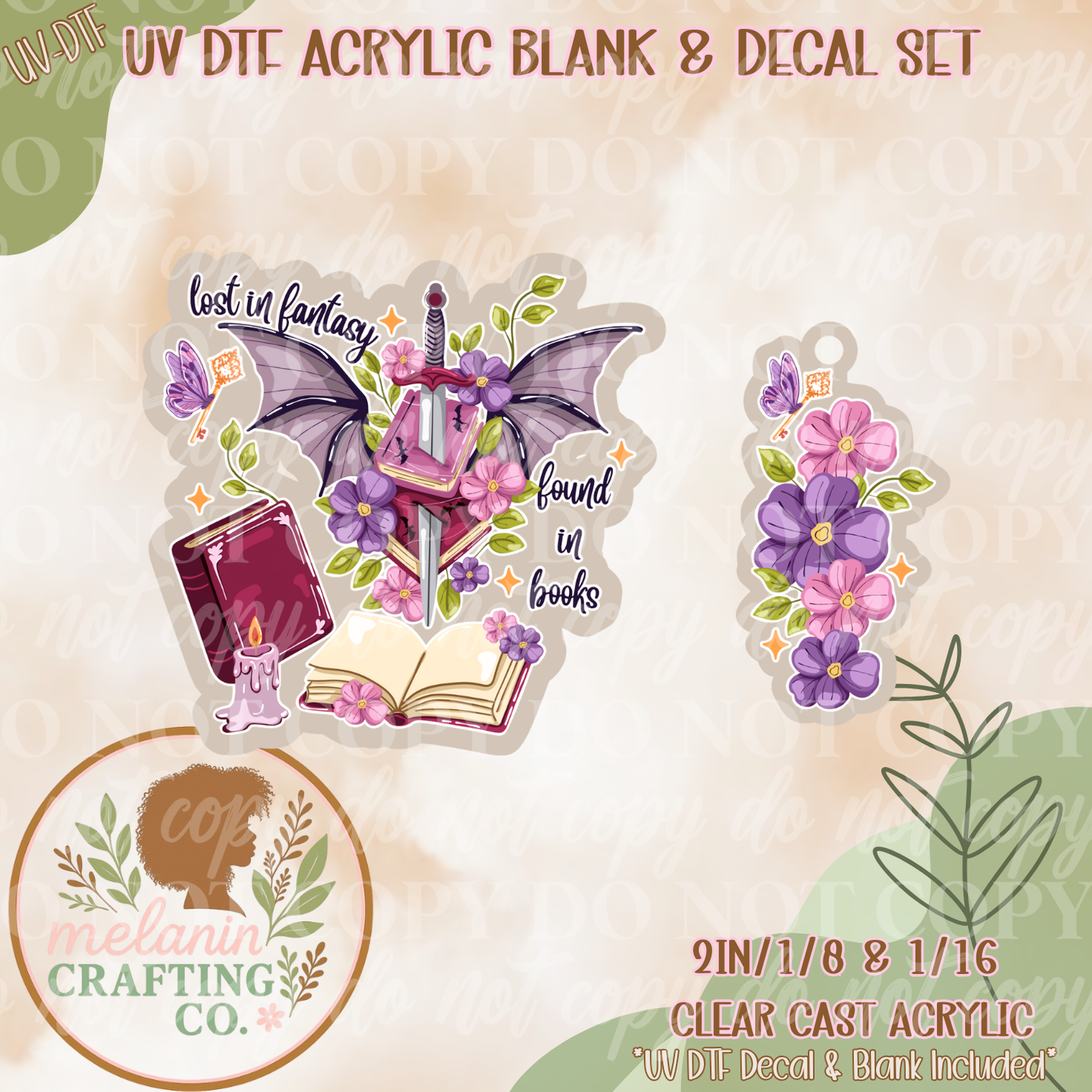 Lost In Fantasy UV Dtf Acrylic Blank Set (Charm Included)