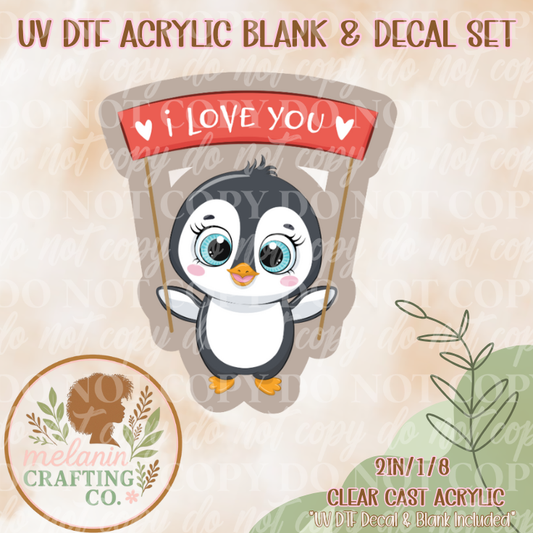 Loveable Penguin UV DTF Acrylic Blank & Decal Set