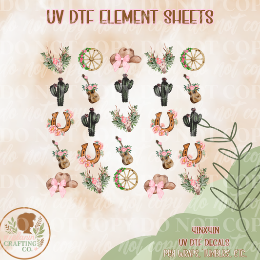 Western Girly 4x4 UV Dtf Element Sheet