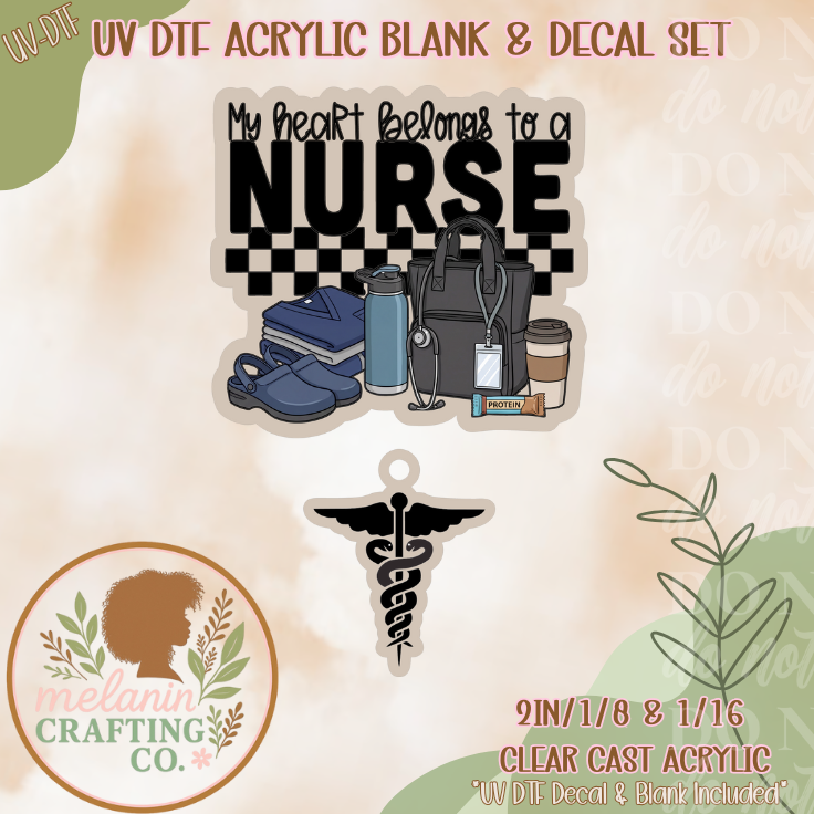 My Heart Belongs To UV Dtf Acrylic Blank Set (Charm Included)