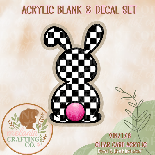 Checkered Pink Bunny Acrylic Blank & Decal Set