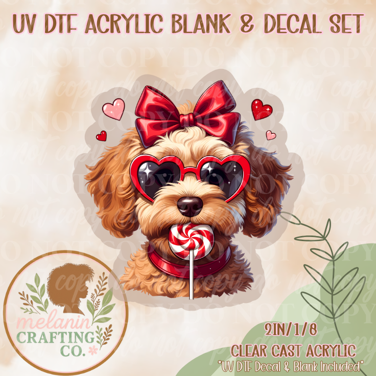 Peppermint Puppy Love  UV Dtf Acrylic Blank & Decal Set