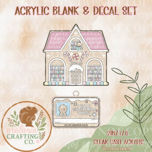 Gingerbread Library Acrylic Blank & Decal Set (Charm Included)