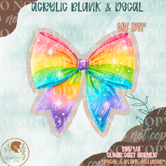 Neon Rainbow Bow UV DTF Acrylic Blank Set