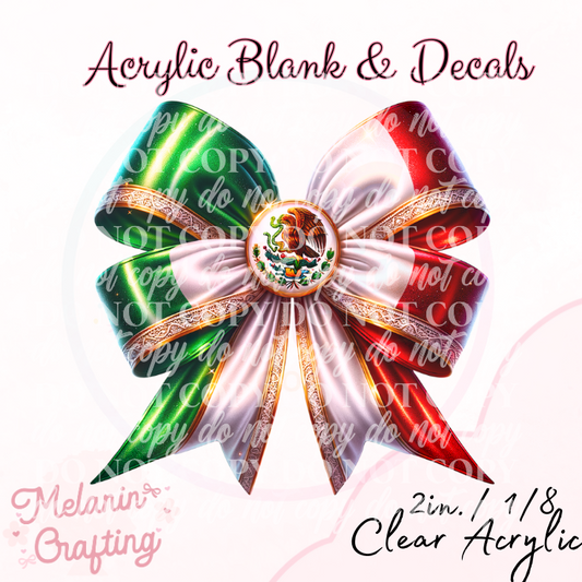 Hispanic Flag Bow Acrylic Blank & Decal Set