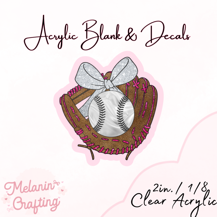 Baseball Glove Bow Acrylic Blank & Decal Set