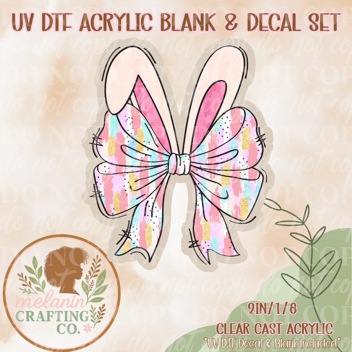 Brushstroke Bunny Ears UV DTF Acrylic Blank & Decal Set