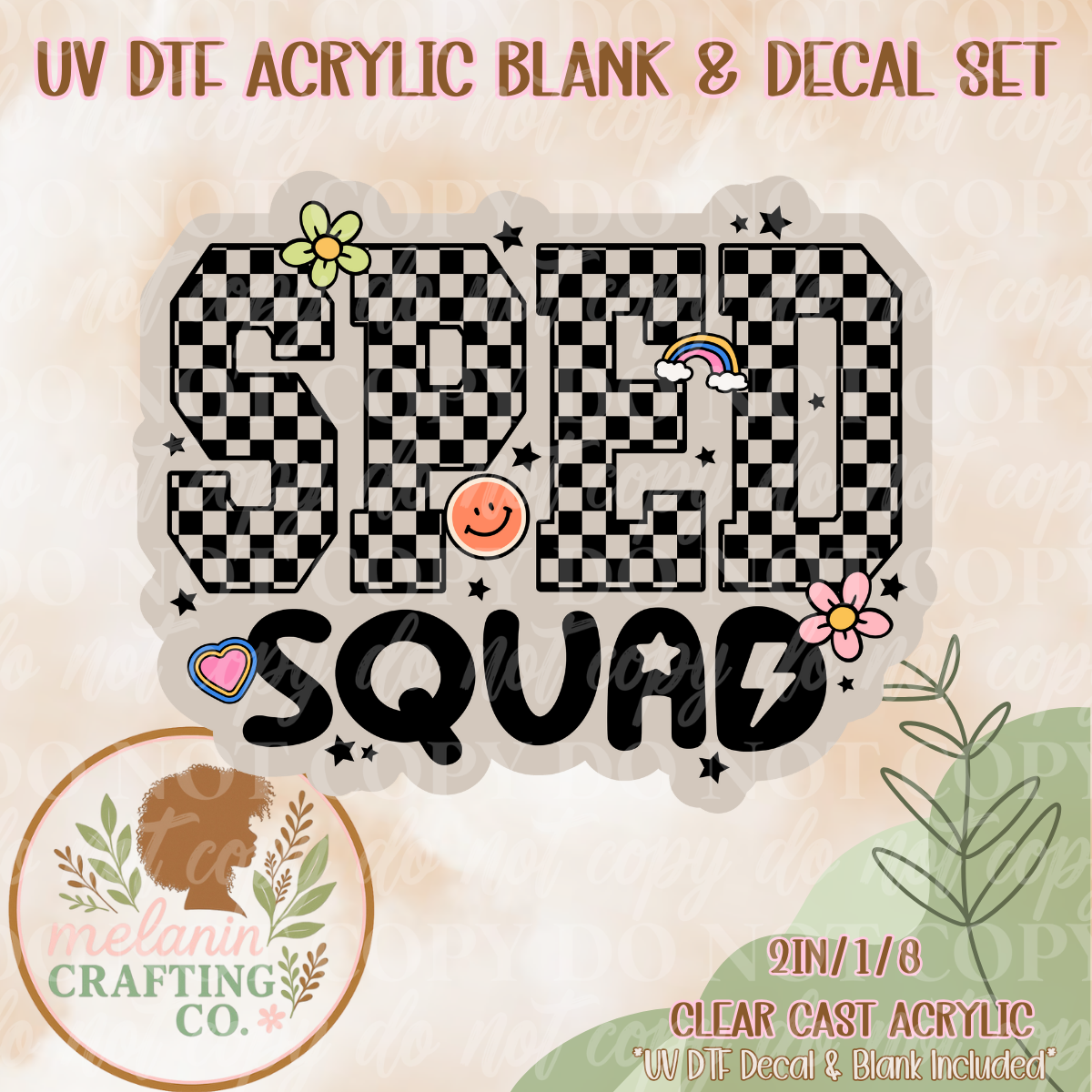 Checkered Sped Squad UV Dtf Acrylic Blank & Decal Set