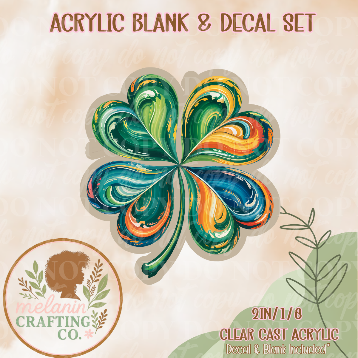Rainbow Clover Acrylic Blank & Decal Set