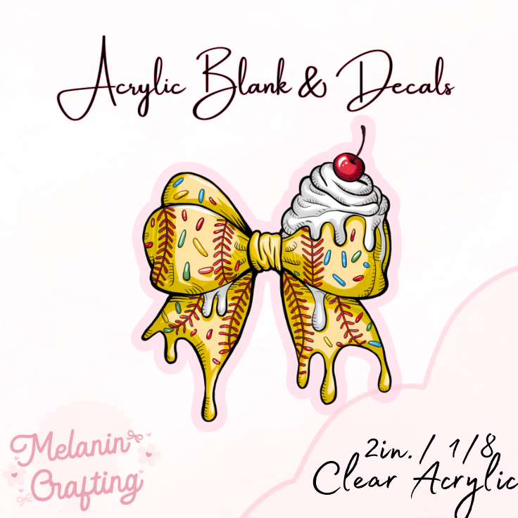 IceCream Baseball Bow Acrylic Blank & Decal Set