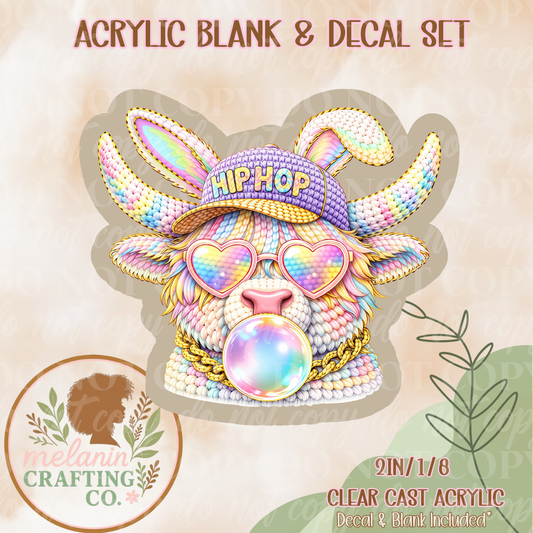 Hip Hop Cow Acrylic Blank & Decal Set