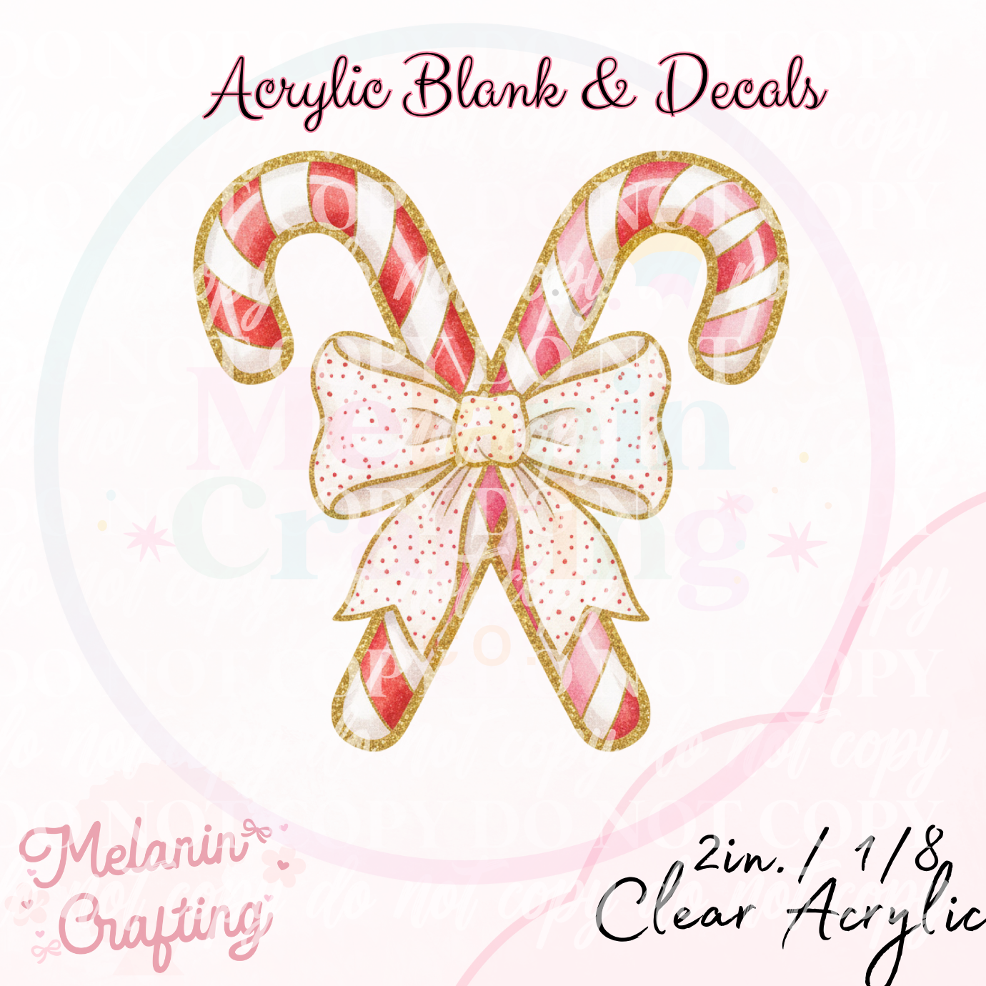 Candy Cane Bow Acrylic Blank & Decal Set