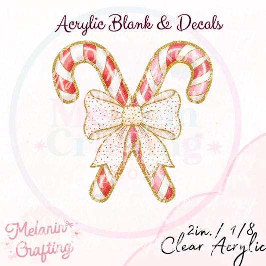 Candy Cane Bow Acrylic Blank & Decal Set