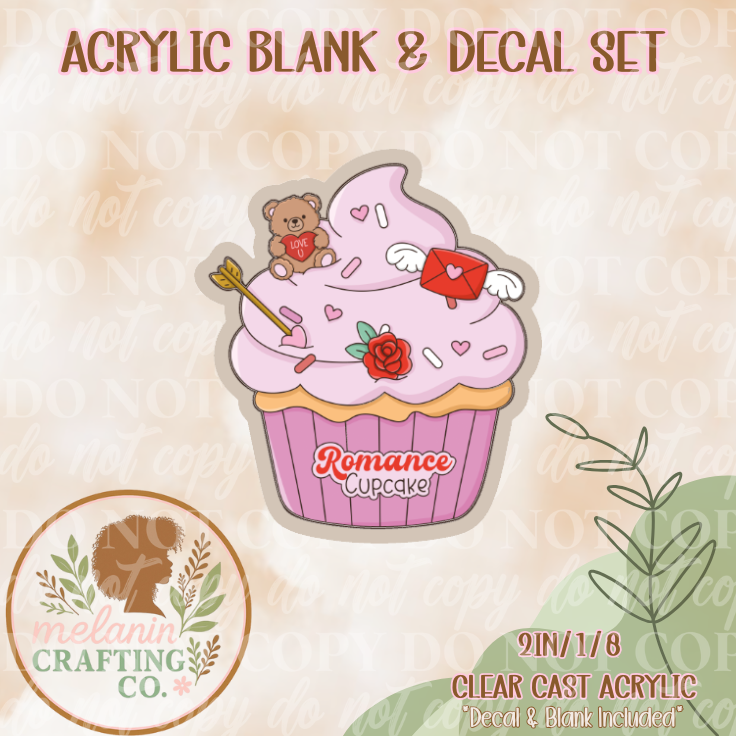 Romance Cupcake Acrylic Blank & Decal Set