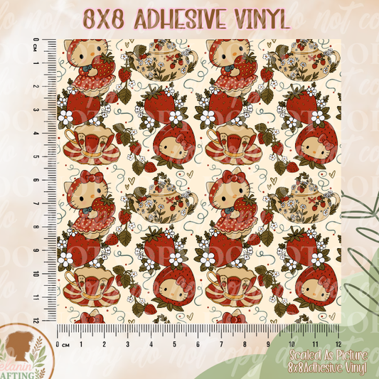 HK Strawberry Tea Party 8x8  Adhesive Vinyl
