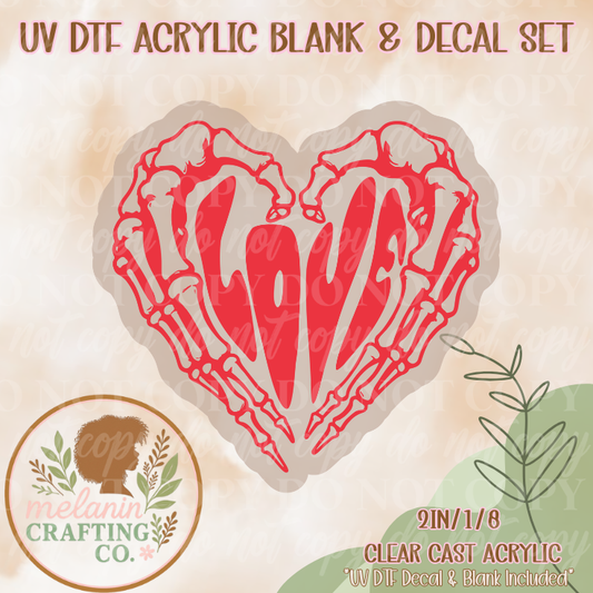 Love Skeleton Hand UV Dtf Acrylic Blank & Decal Set