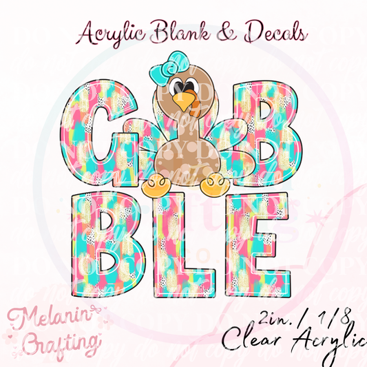 Pastel Gobble Turkey Acrylic Blank & Decal Set