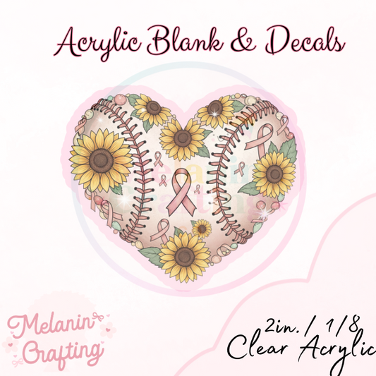 Breast Cancer Baseball Heart Acrylic Blank & Decal Set