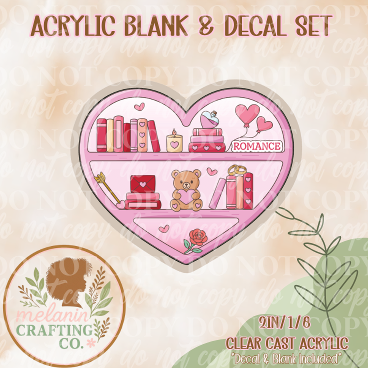 Romance Heart Bookshelf Acrylic Blank & Decal Set