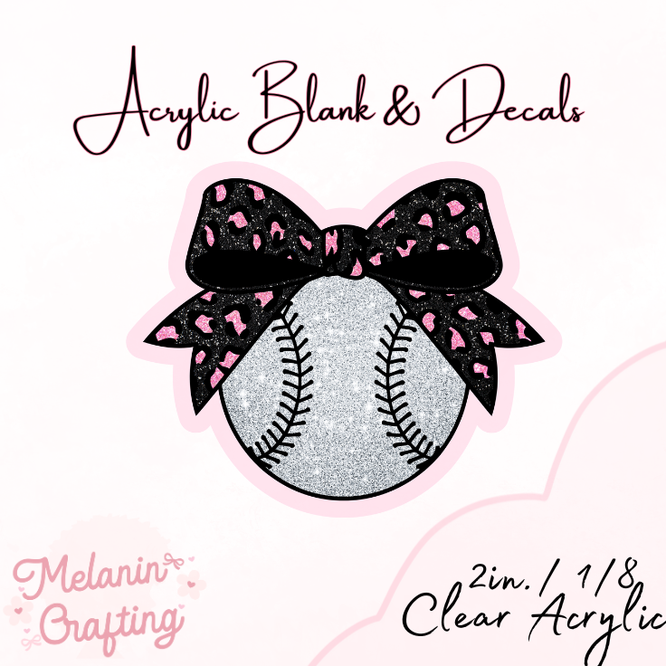 Baseball Leopard Bow Acrylic Blank & Decal Set