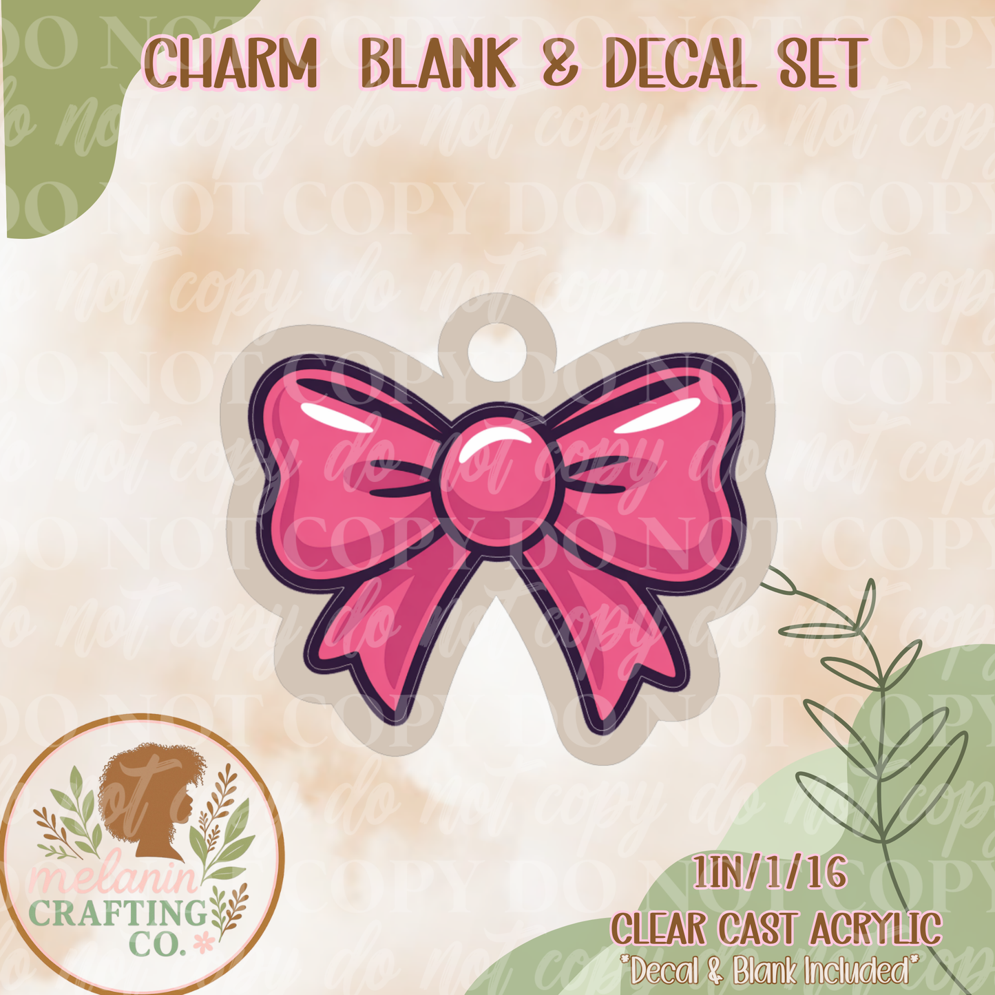 Pink Bow Charm & Decal Set