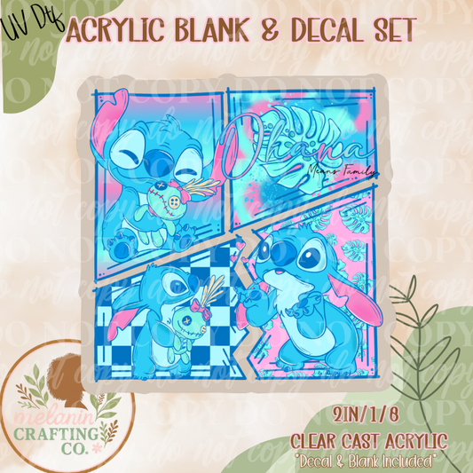 Blue Alien Collage UV Dtf Acrylic Blank Set
