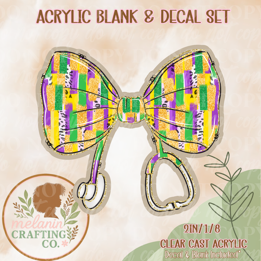 Brushstroke Mardi Grad Bow Acrylic Blank & Decal Set