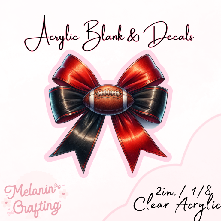 Football Red Bow Acrylic Blank & Decal Set