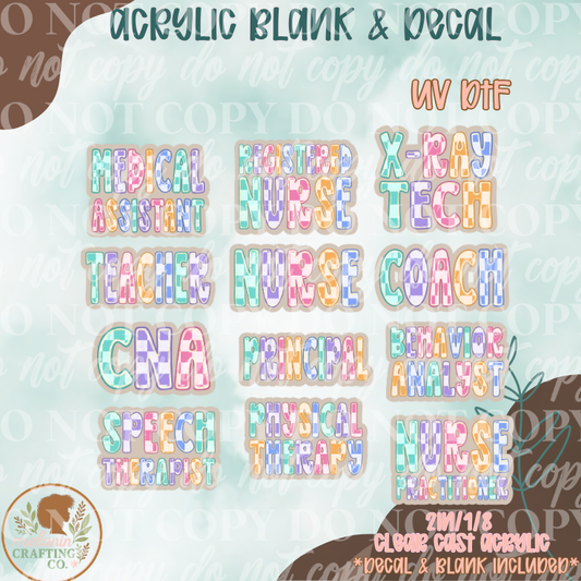 Checkered Occupation UV DTF Acrylic Blank Set