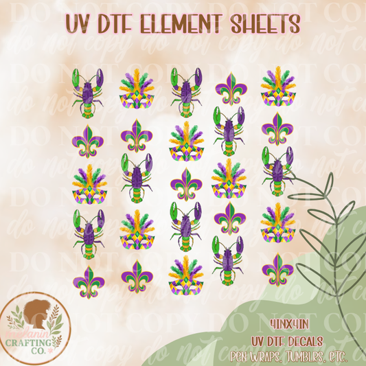 Bayou Mardi Gras 4x4 UV Dtf Element Sheet