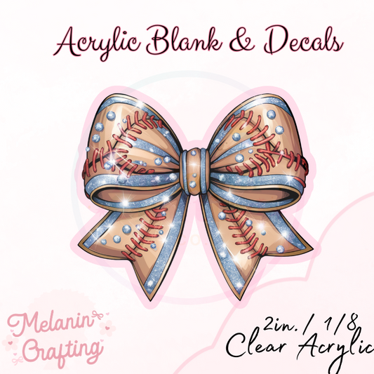 Shimmer Baseball Bow Acrylic Blank & Decal Set