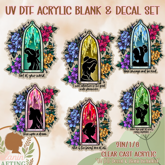 Floral Window Princess UV Dtf Acrylic Blank & Decal Set