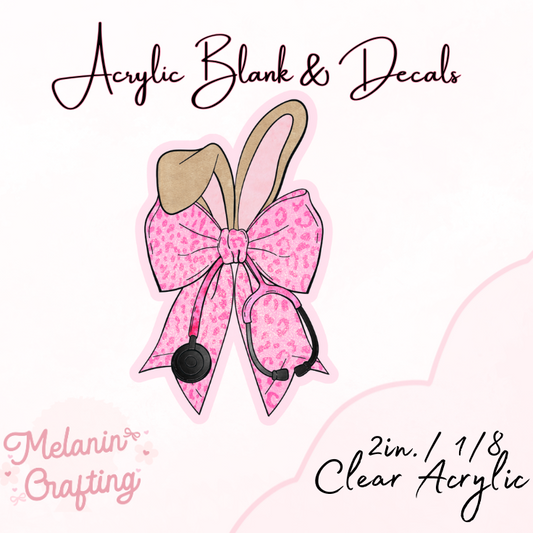 Pink Leopard Bunny Ears Acrylic Blank & Decal Set