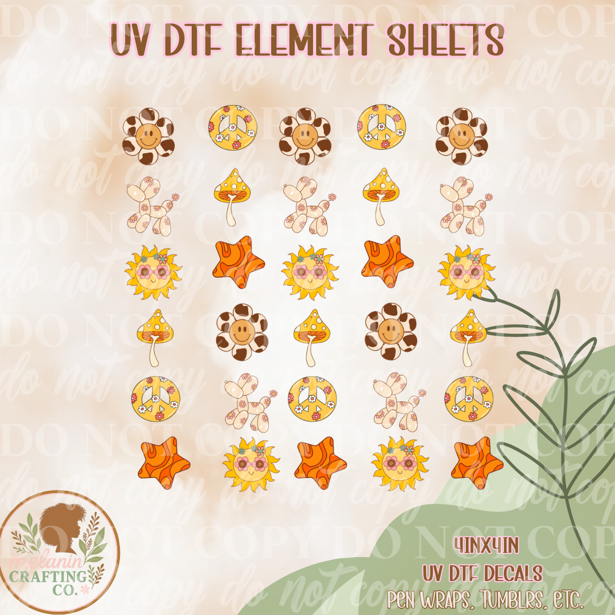 GroovySunshine 4x4 UV Dtf Element Sheet