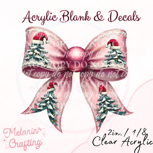 Pink Christmas Tree Bow Acrylic Blank & Decal Set