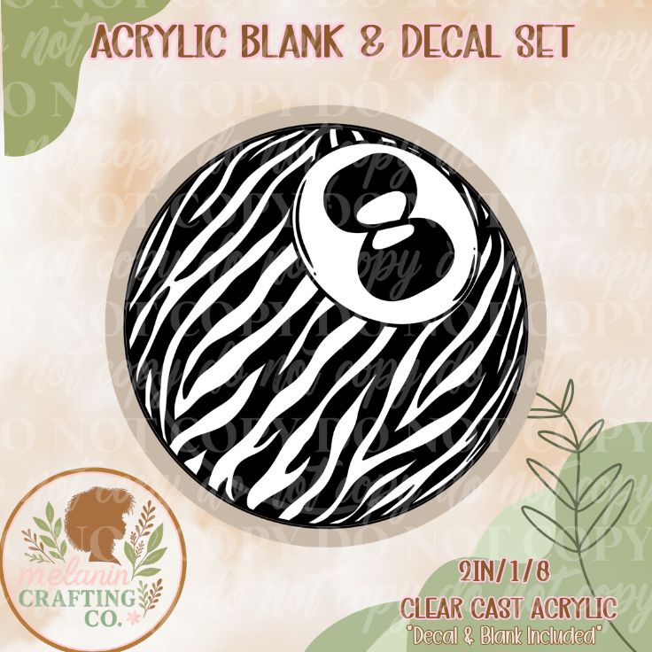 Zebra Eightball Acrylic Blank & Decal Set