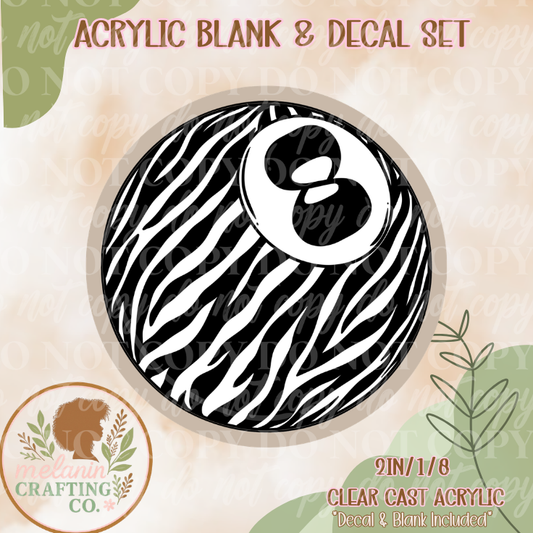 Zebra Eightball Acrylic Blank & Decal Set